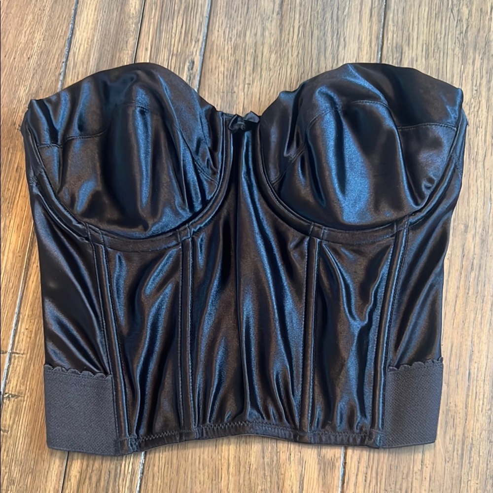 Victoria's Secret Black Satin Strapless Longline Bustier